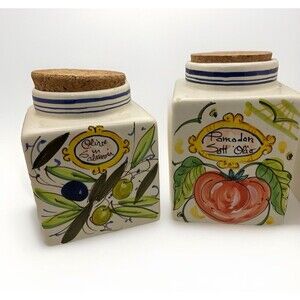 Vintage Italian Ceramic Canisters D'Arna Perugia With Cork Lids Set Of 4